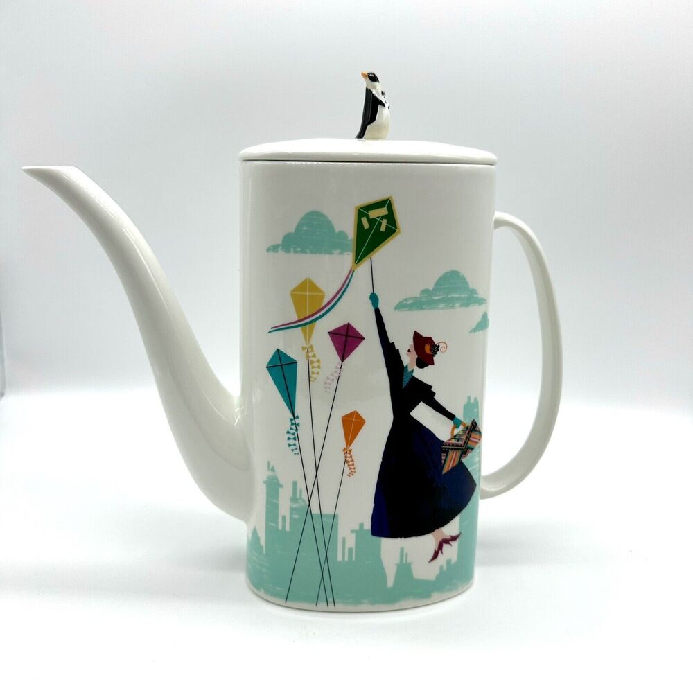Lenox Pop Art Disney Mary Poppins with Kites Tall Teapot Penguin Butler